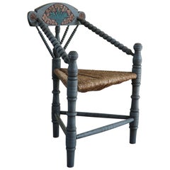 Swedish Sculptural Hand Painted Monk Chair, Wabi Sabi, Early 20th Century