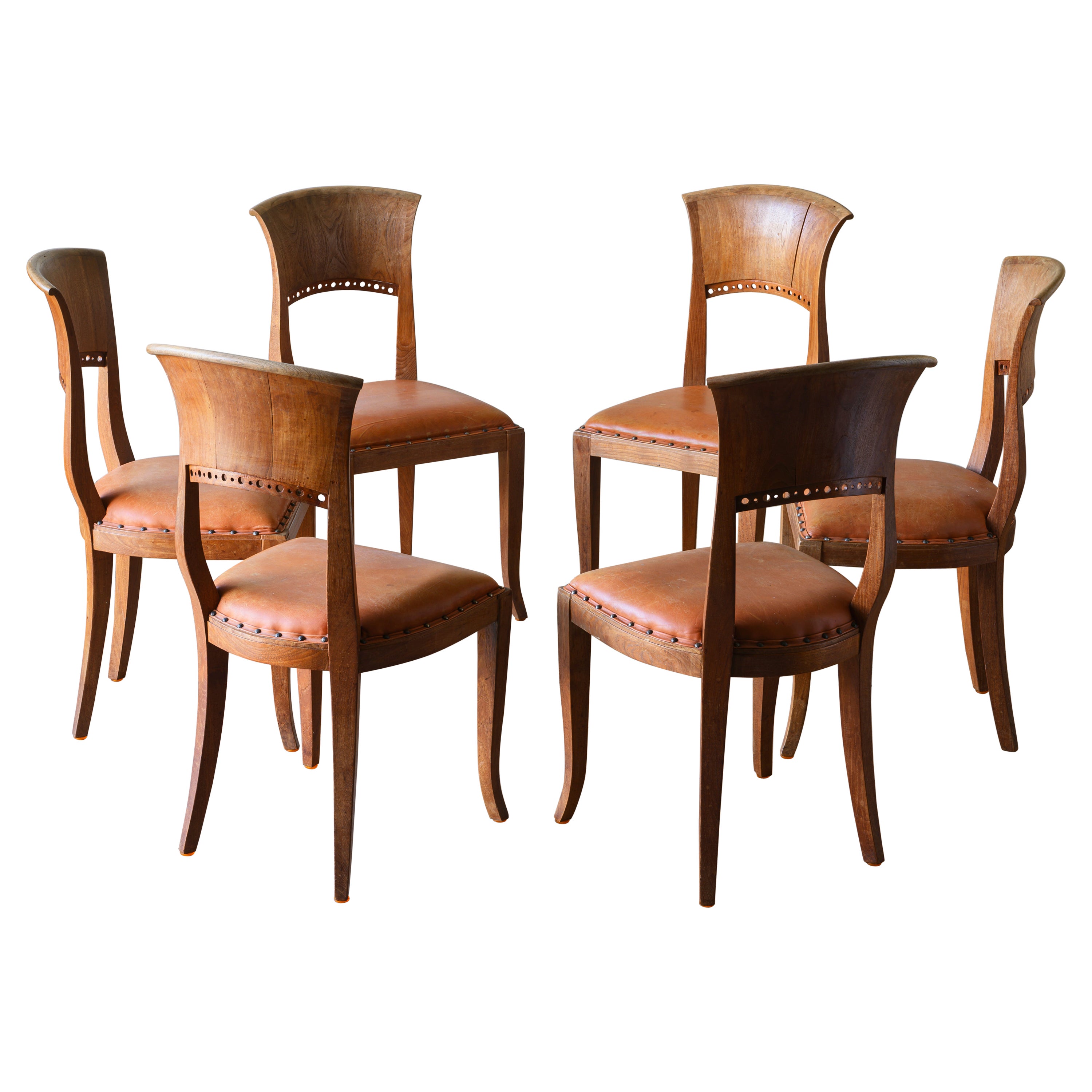 Sculptural Set of Six Art Nouveau Dining Chairs