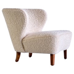 Gösta Jonsson Lounge Chair in Nobilis Bouclé Fabric and Beech, Sweden, 1940s