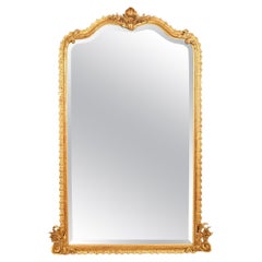 Antique Gilt Mirror, Beveled Mirror, Wall Mirror, Gold Leaf Frame, XIX Century