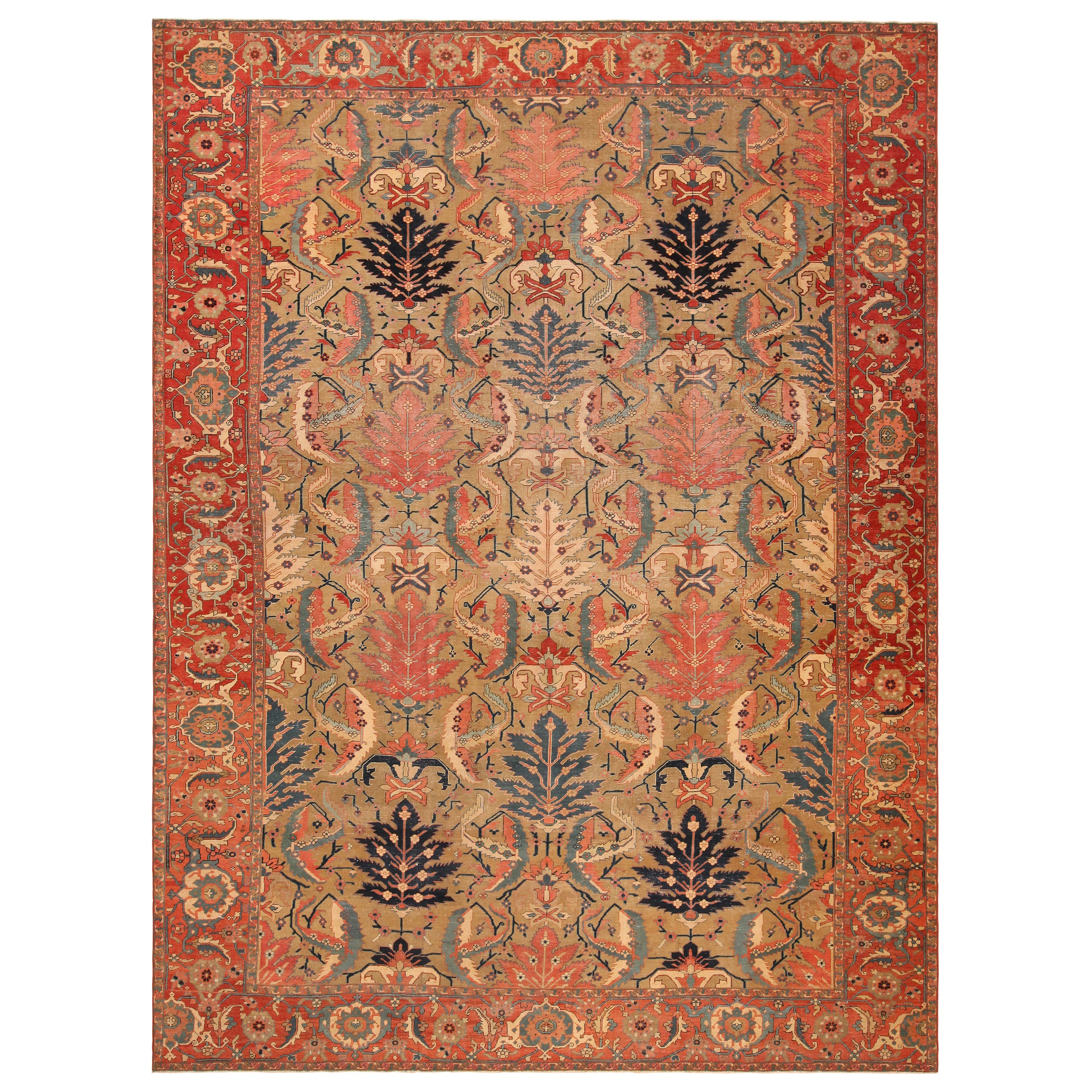 Antiker persischer Serapi-Teppich. Größe: 11 Fuß 2 Zoll x 14 Fuß 9 Zoll im Angebot