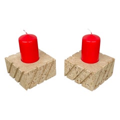 Vintage Pair of Candles Holders in Travertine Fratelli Mannelli, Italy 1970s