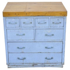 Retro American Industrial Steel 8 Drawer Work Station Table Island Tool Chest