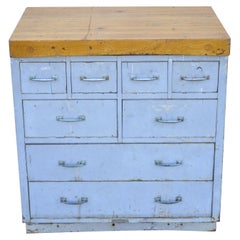 Vintage American Industrial Steel 8 Drawer Work Station Table Island Tool Chest