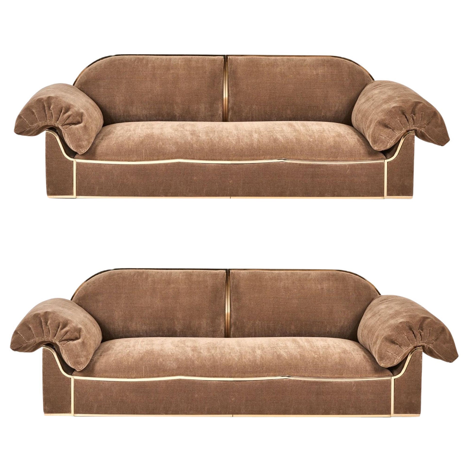 Pair of Brass Frame Sofa's, 1960 For Sale