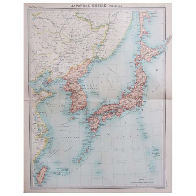 Large Original Vintage Map of Asia, circa 1920 For Sale at 1stDibs