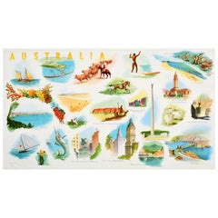 Original Vintage Poster Australia Qantas Airline Travel Illustrations Sellheim