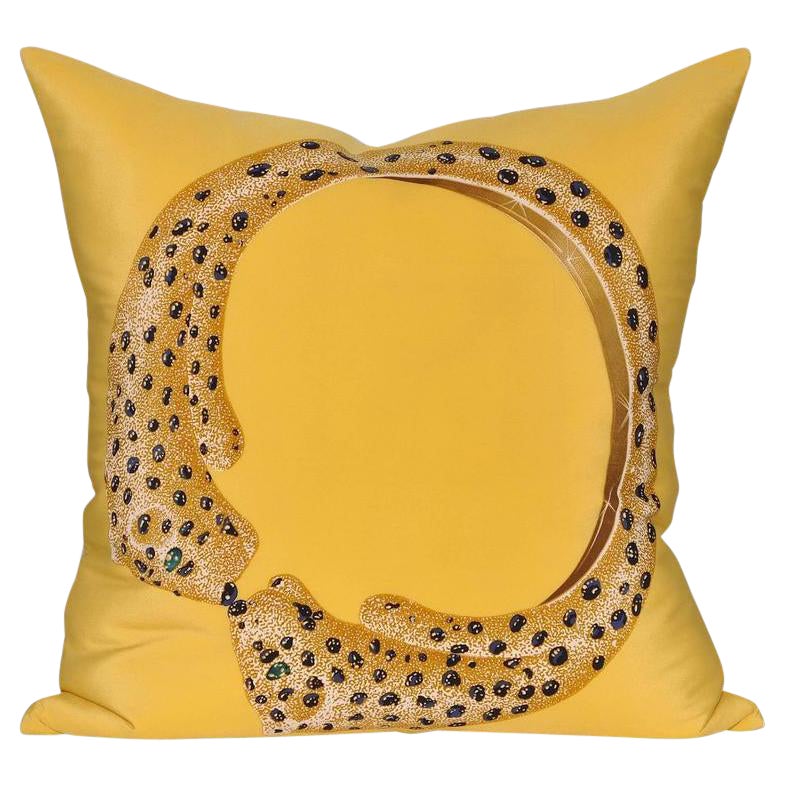 Rare Vintage Cartier Panther Bracelet Silk Scarf Yellow Gold Linen Pillow