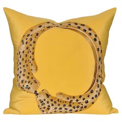 Rare Vintage Cartier Panther Bracelet Silk Scarf Yellow Linen Pillow