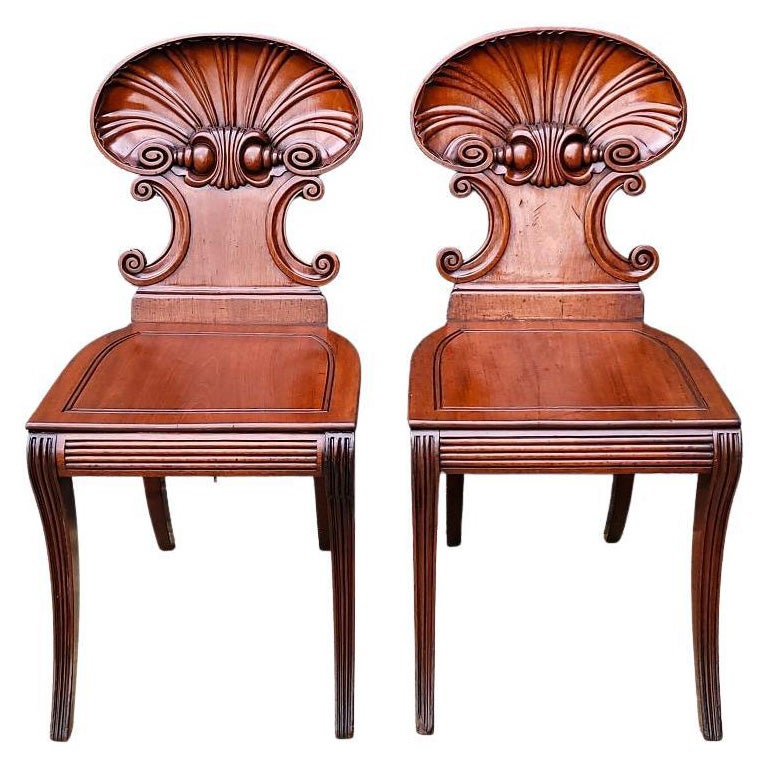 Pair of 18C Irish Regency Hall Chairs