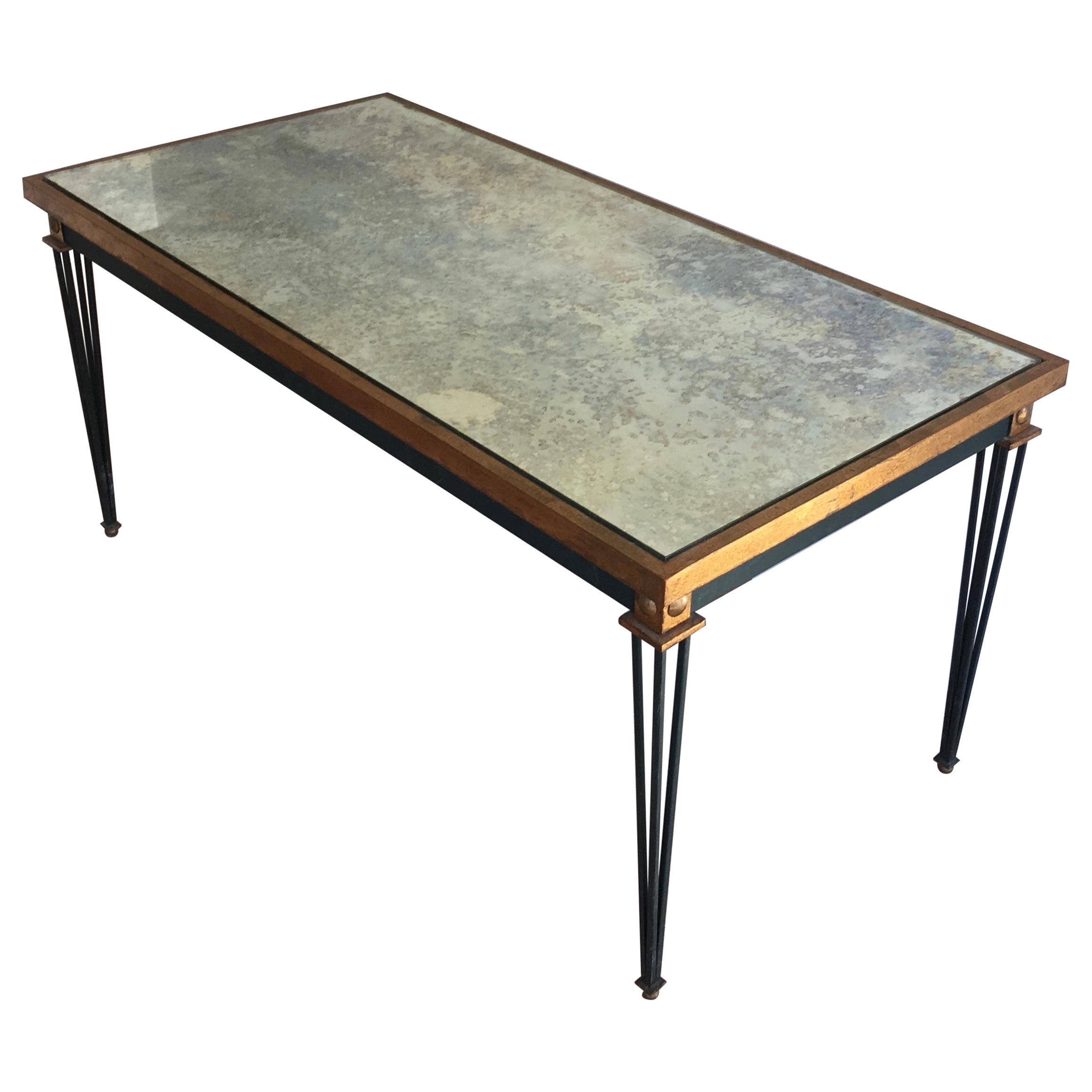 Painted and Gilt Steel Coffee Table in the Style of Jacques Quinet For Sale