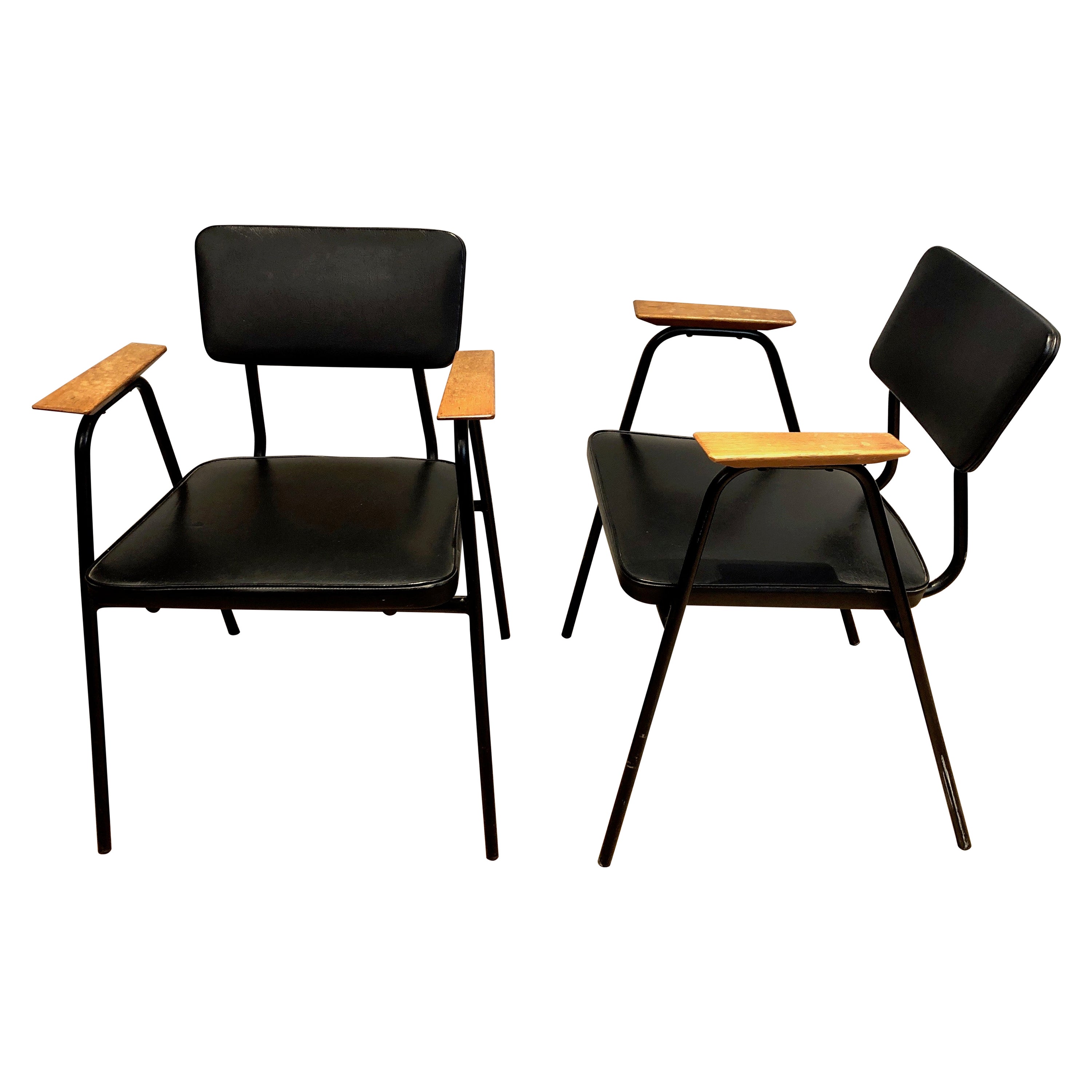 Pair of Black Lacquered Armchairs attributed to Willy Van Der Meeren, circa 1950 For Sale