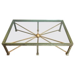 Large Patinated and Gilt Steel and Wrought Iron Coffee Table