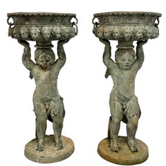 Vintage Pair of Large Bronze Cherub Planters, Tureens, Roman, Greek Neoclassical