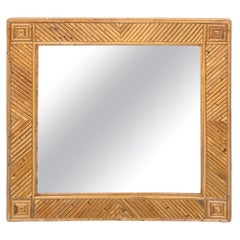 Squared Wall Mirror Rattan & Bamboo Attributed to Vivai del Sud, Italy 1970s