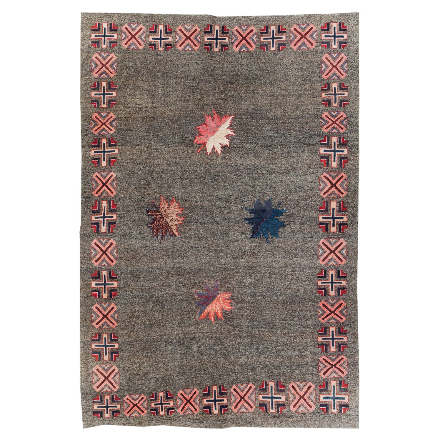 Handgefertigter persischer Art-déco-Teppich mit Mashad-Akzenten aus der Mitte des 20. Jahrhunderts