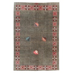 Mid-20th Century, Handmade Persian Art Deco Mashad Accent Rug