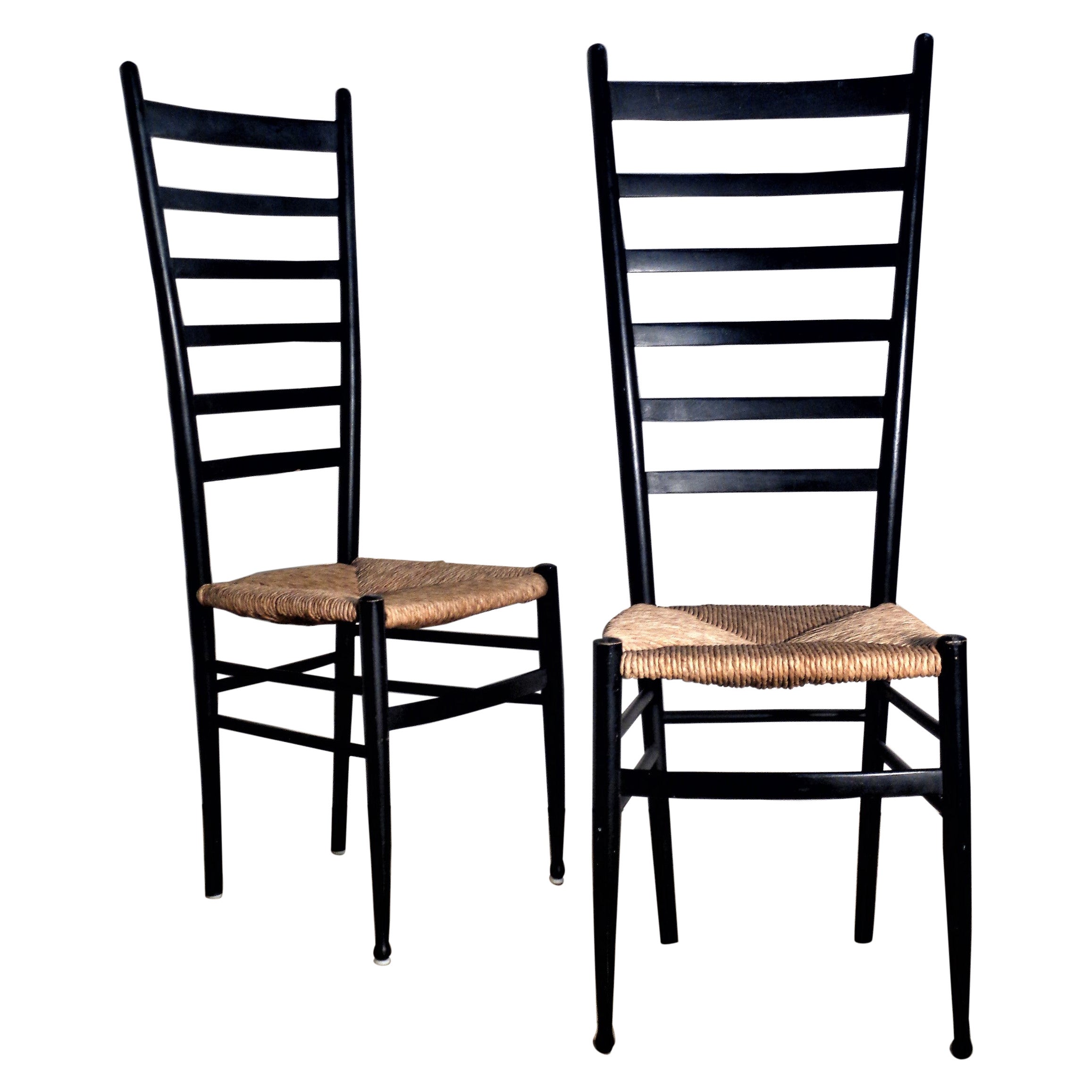  Tall Ebonized Ladder Back Chairs Style of Gio Ponti, Made in Italy 1960's
