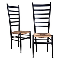  Tall Ebonized Ladder Back Chairs Style of Gio Ponti, Made in Italy 1960's