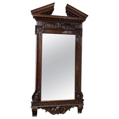 Antique Large Georgian Style Foliate Carved Pier Mirror with Archetypal Top