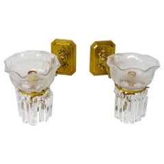19th Century Gas Wall Sconces with Crystal Prisms, a Pair