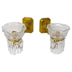 Antique 19th Century Gas Wall Sconces with Crystal Prisms, a Pair