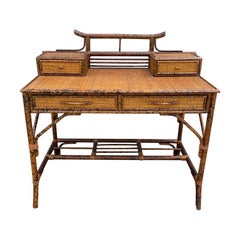 Burnt Bamboo Chinoiserie Style Desk & Chair set