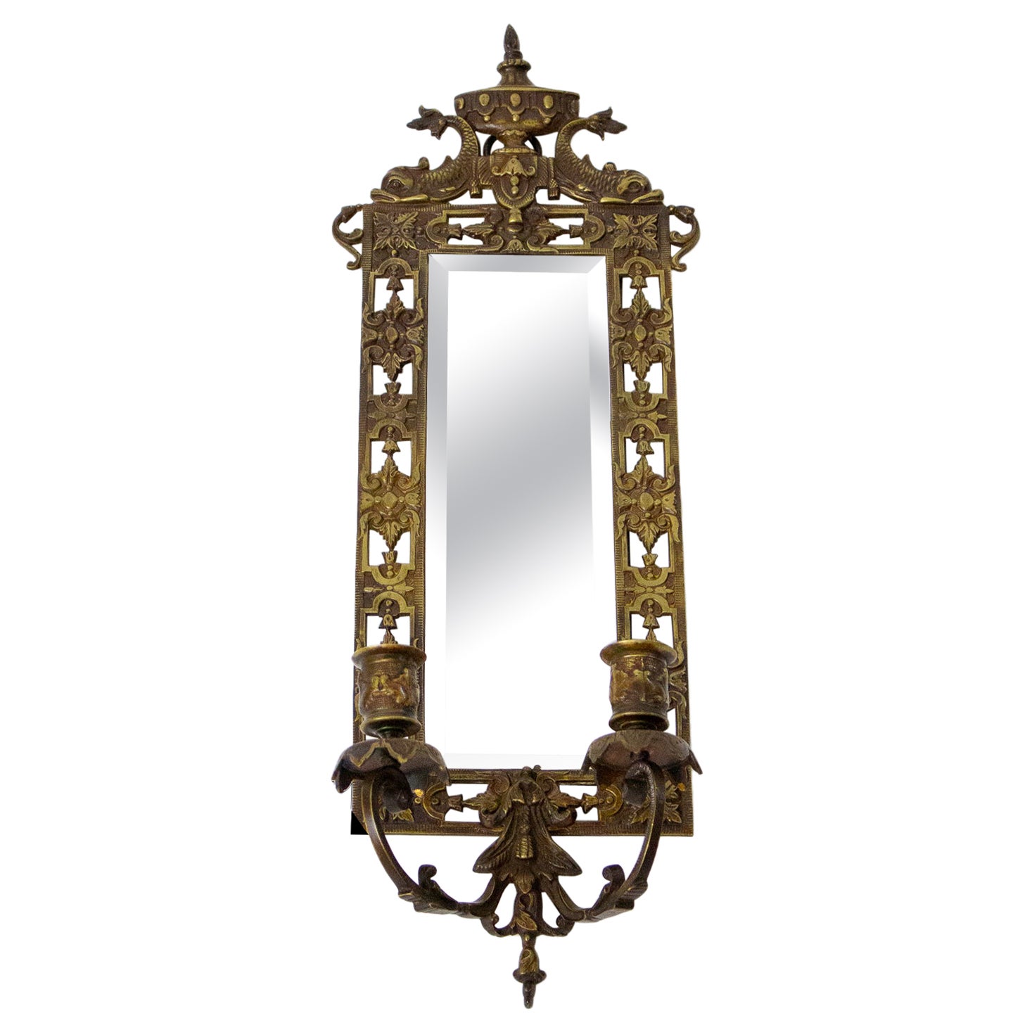 Late 19th Century Cast Brass Victorian Mirrored Candle Sconce For Sale