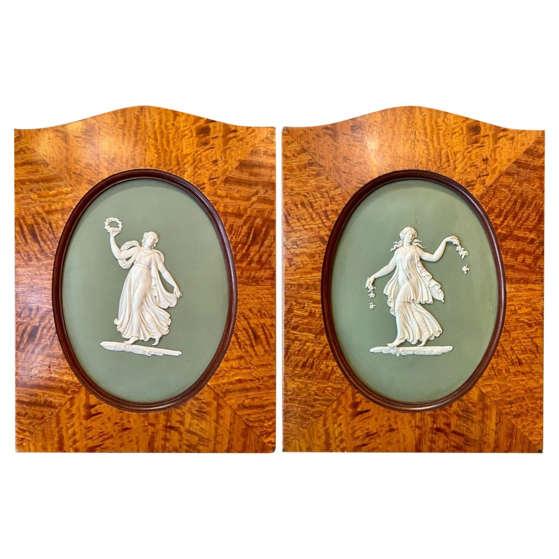 Pair Antique English Wedgwood Porcelain Plaques, "The Dancing Hours." For Sale