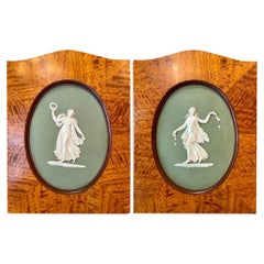 Pair Antique English Wedgwood Porcelain Plaques, "The Dancing Hours."