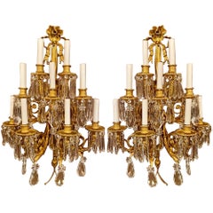 Pair Antique French Louis XVI Ormolu and Baccarat Crystal Sconces, circa 1880's