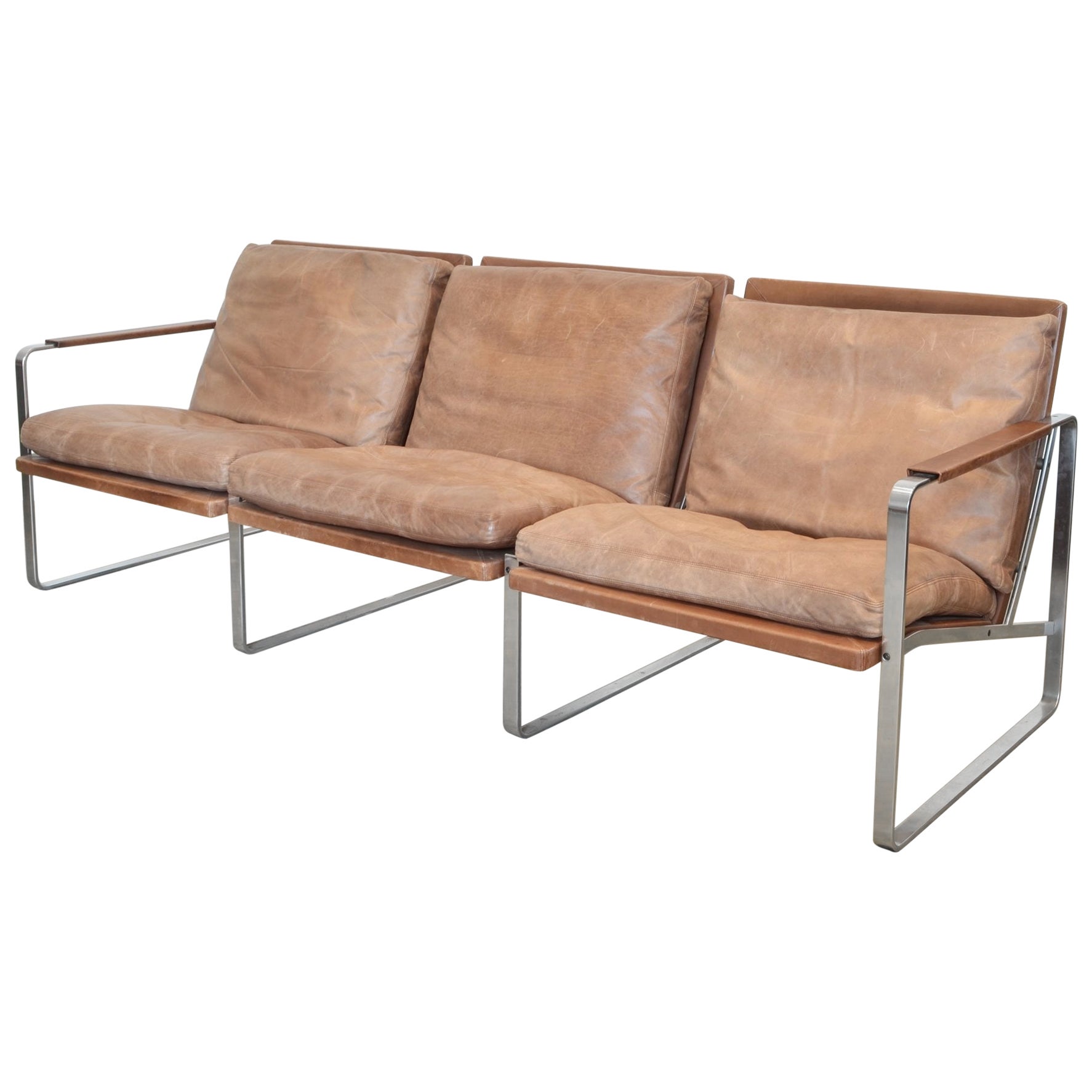 Fabricius & Kastholm Three-Seater Sofa with Original Patinated Brown Leather For Sale