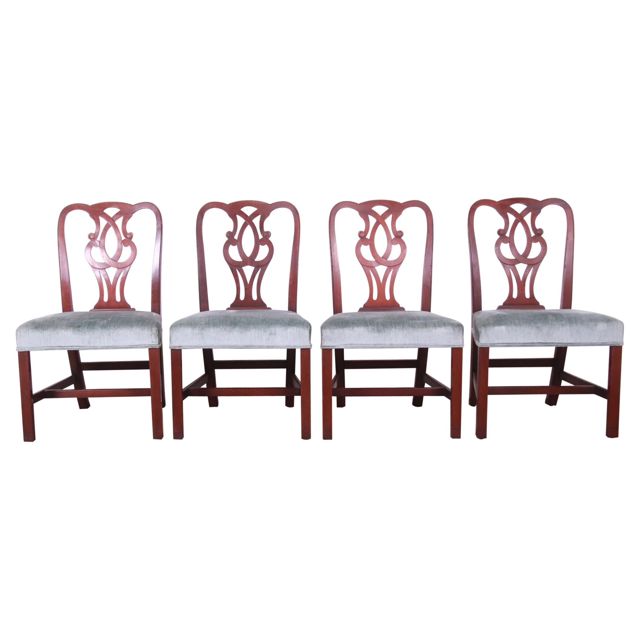 Baker Furniture Georgian Carved Mahogany Dining Chairs, Set of Four