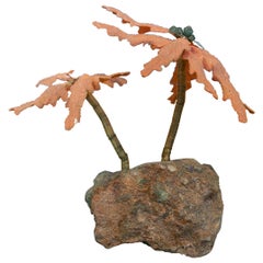 Handmade Sculpture of Palm Trees on Natural Rock in Green Colour