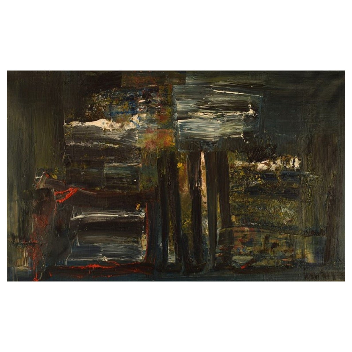 Artiste inconnu, huile sur toile, composition abstraite, milieu du 20e siècle en vente