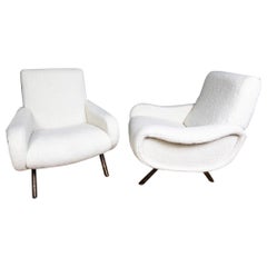 Pair of Marco Zanuso Armchair Model Lady in White Thick Wool Fabric