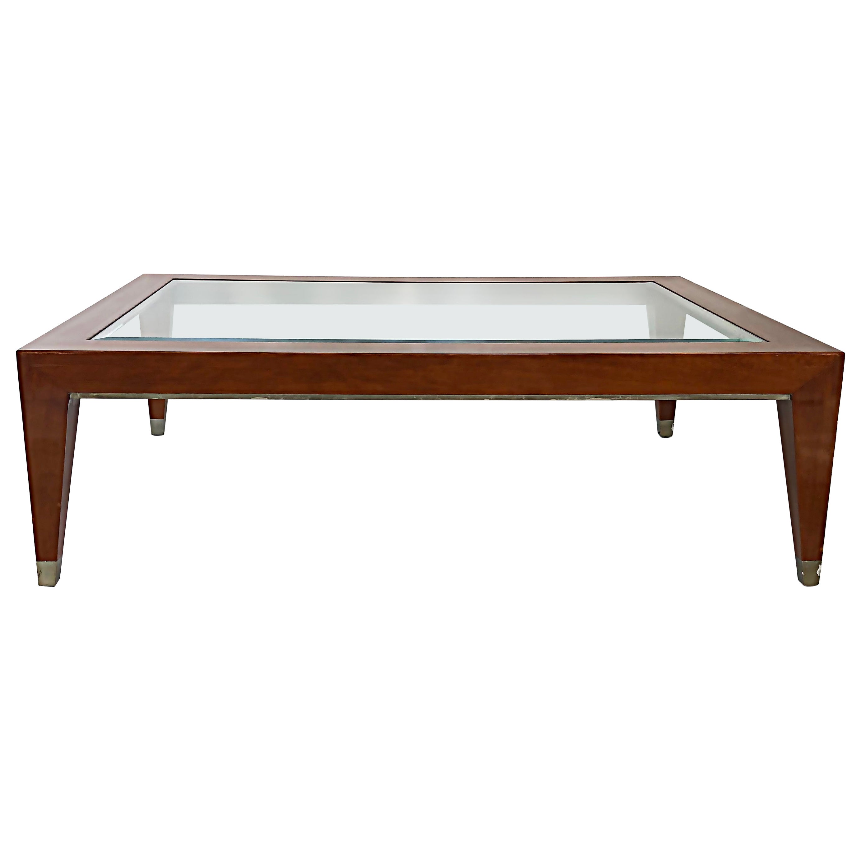 Vintage Enrique Garcel Mahogany Coffee Table with Inset Beveled Glass Top 