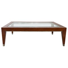 Vintage Enrique Garcel Mahogany Coffee Table with Inset Beveled Glass Top 