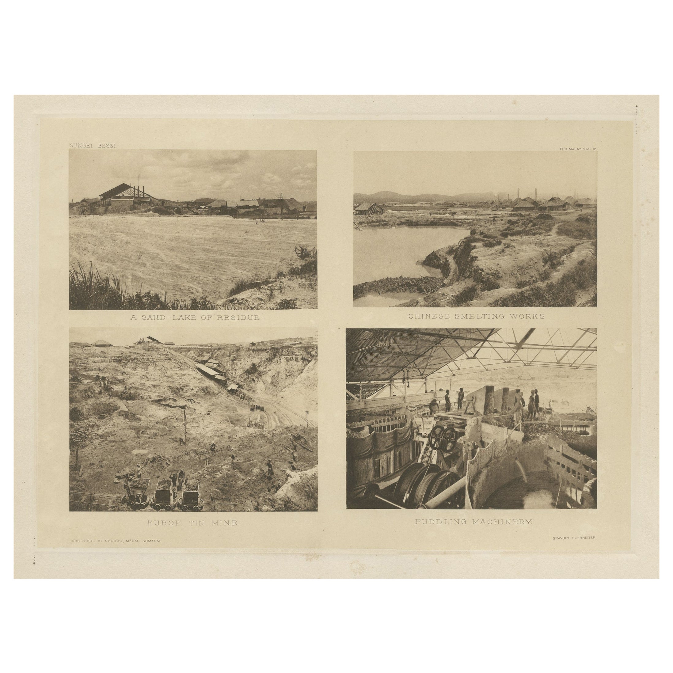 Four Rare Heliograph Views of Mining Near Sungei Bessi River in Malaysia, 1907