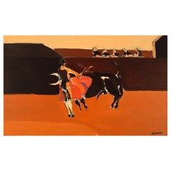 Vintage Eric Elfwén (1921-2008), Sweden, Oil on Board, Bullfighter, 1960/70's