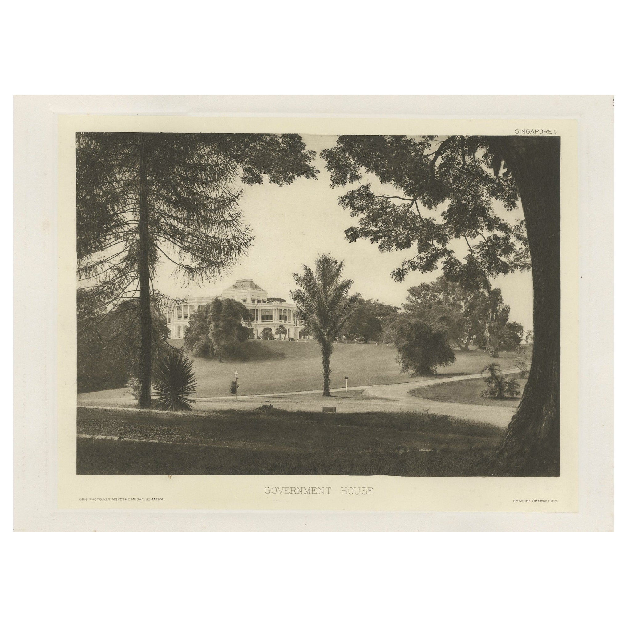 Rare Heliograph of the Government House in Colonial Singapore, 1907 For Sale