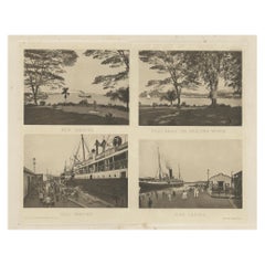 Rare vue de port de Singapour colonial, 1907