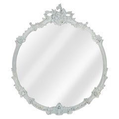 Late 20th Century Large Round Mirror with Flourishes, Crests & Floral Accents