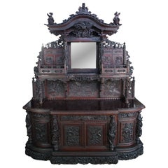 Rare console d'appoint monumentale et ancienne en orme sculpté de style impérial japonais pour autel