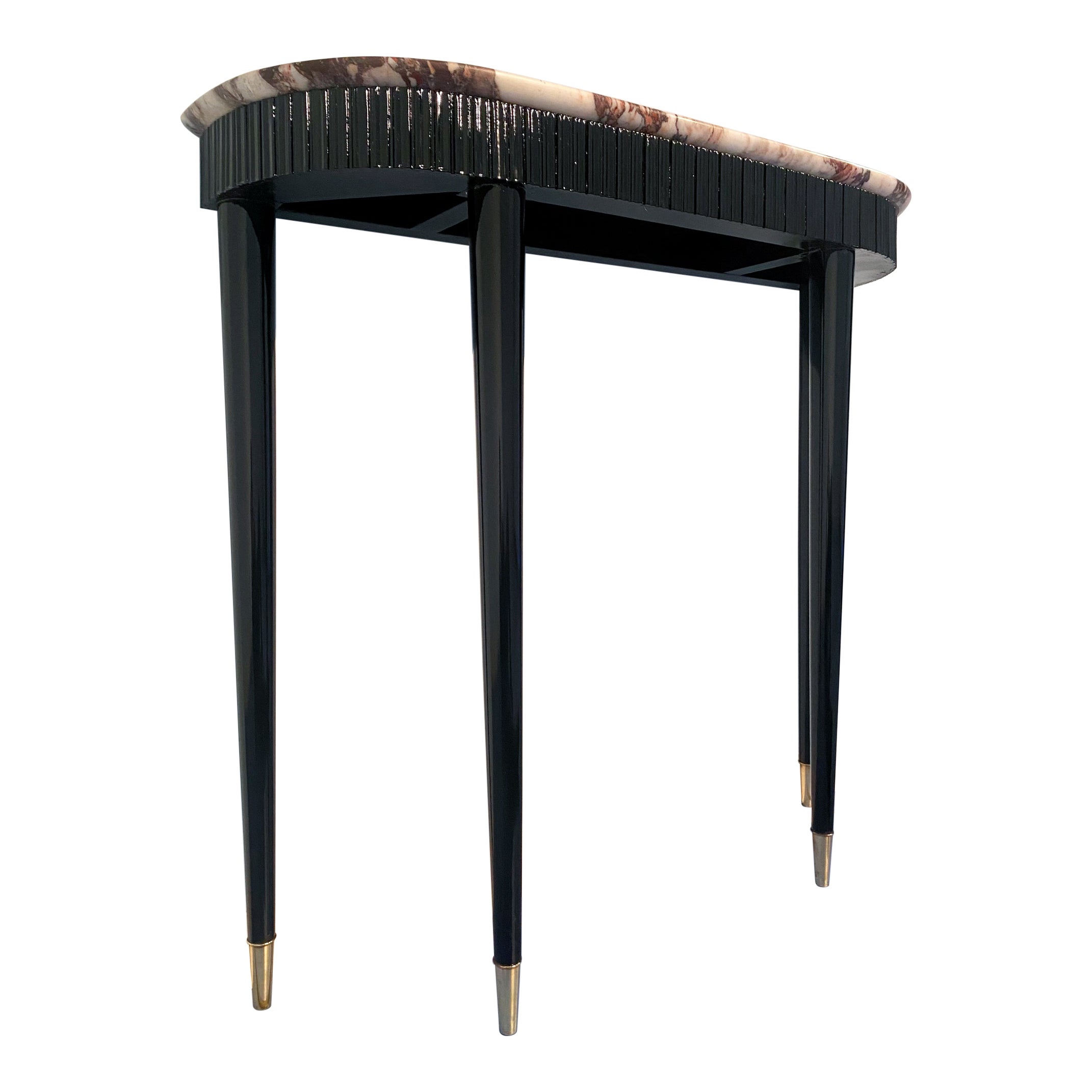 Italian Mid-Century Black Lacquer Console with Marble Top Attributed to P. Buffa For Sale