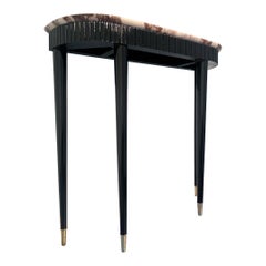 Italian Mid-Century Black Lacquer Console with Marble Top Attributed to P. Buffa