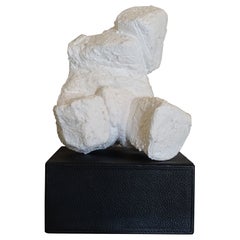 1960's French Abstract White Gypsum Sculpture, Black Leather Base