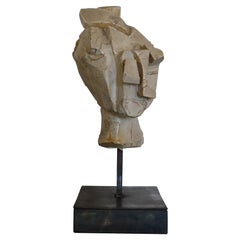 1950's Figurative Ceramic Sculpture Cubist Style, Steel Base
