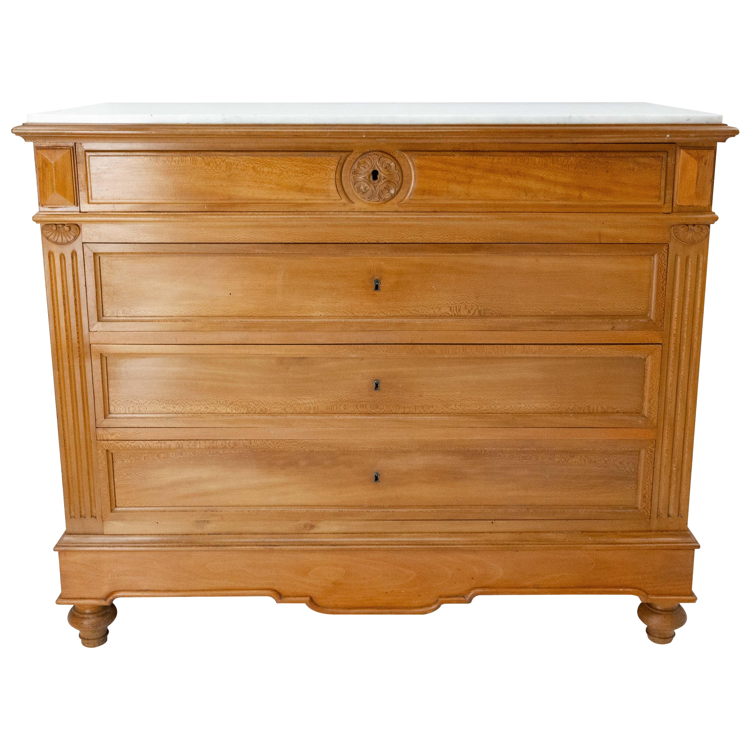 French Louis Philippe Commode Chest of Drawers, Marble Top 19th Century For Sale