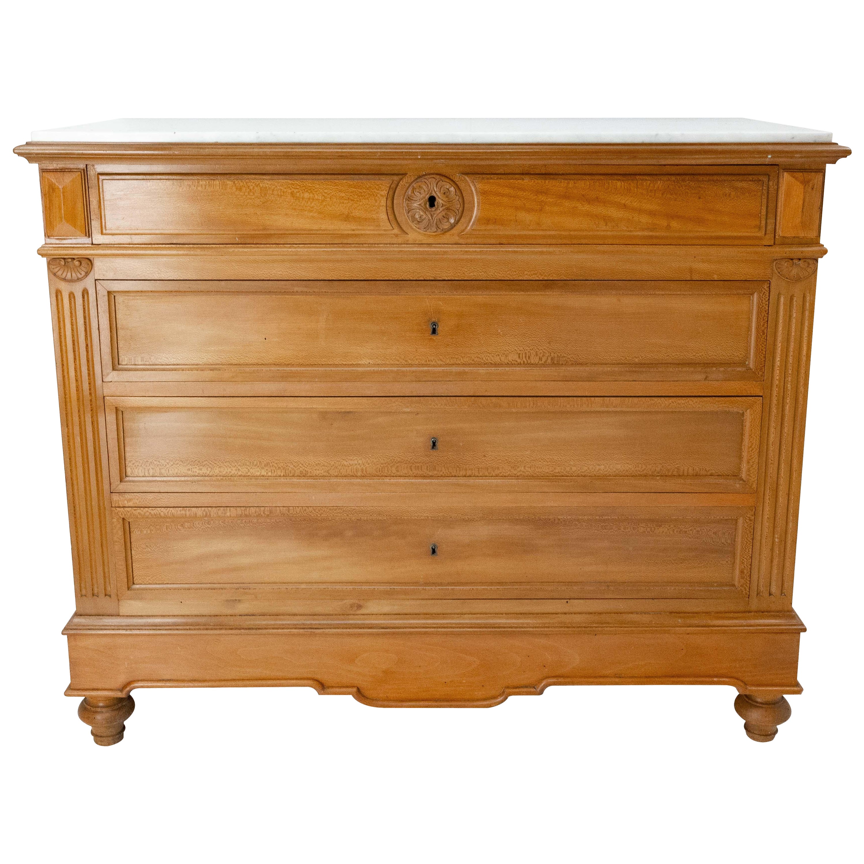 Commode française Louis Philippe avec tiroirs, dessus en marbre, XIXe siècle